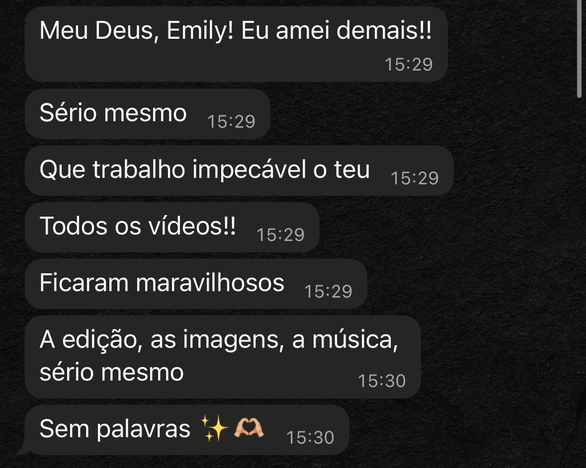 Print de depoimento de cliente sobre o trabalho da Emily