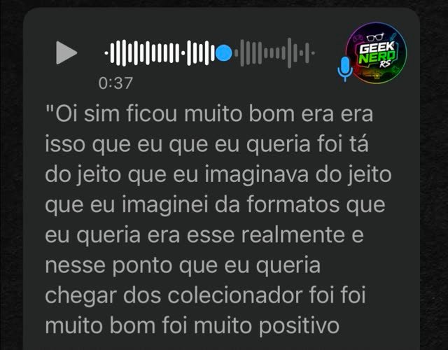 Print de áudio transcrito de @geeknerdrs elogiando o vídeo feito pela Emily
